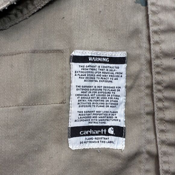 Carhartt FR Flame Resistant Button Up Work Shirt 3XL Tall Khaki Long Sleeve - Picture 2 of 8